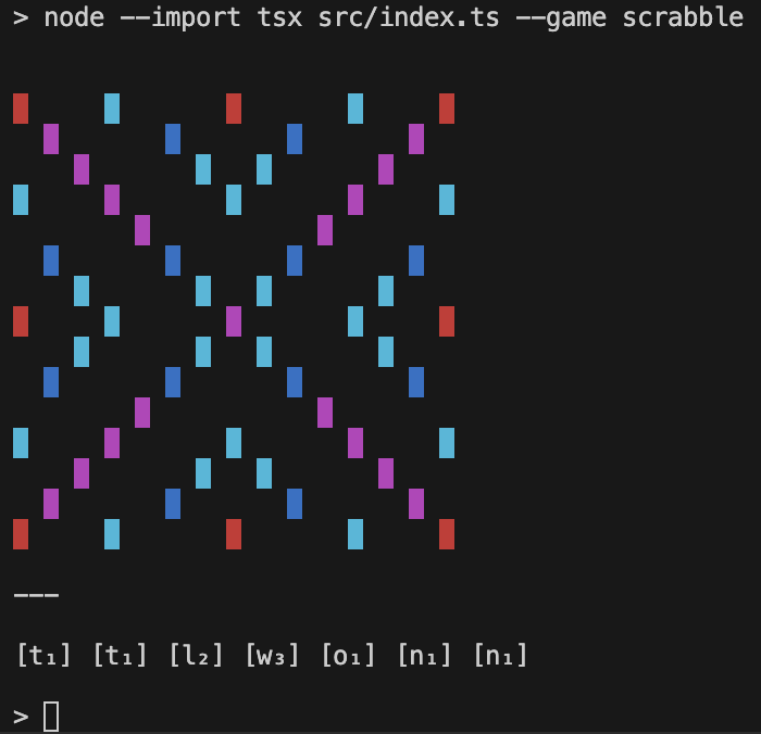 Screengrab of Scrabble in Motli-CLI